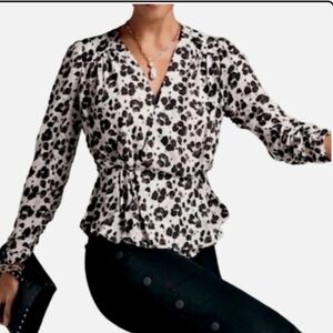 Leopard Print Blouse Tie Waist Peplum Work Top Small